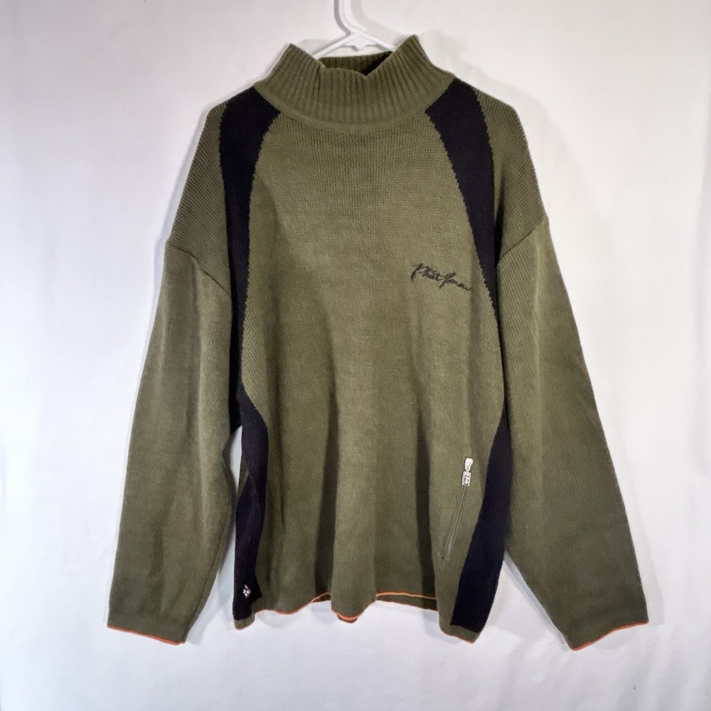 Vintage Y2K Phat Farm Knit Sweater Men's XXXL Olive Green Mock Neck Streetwear